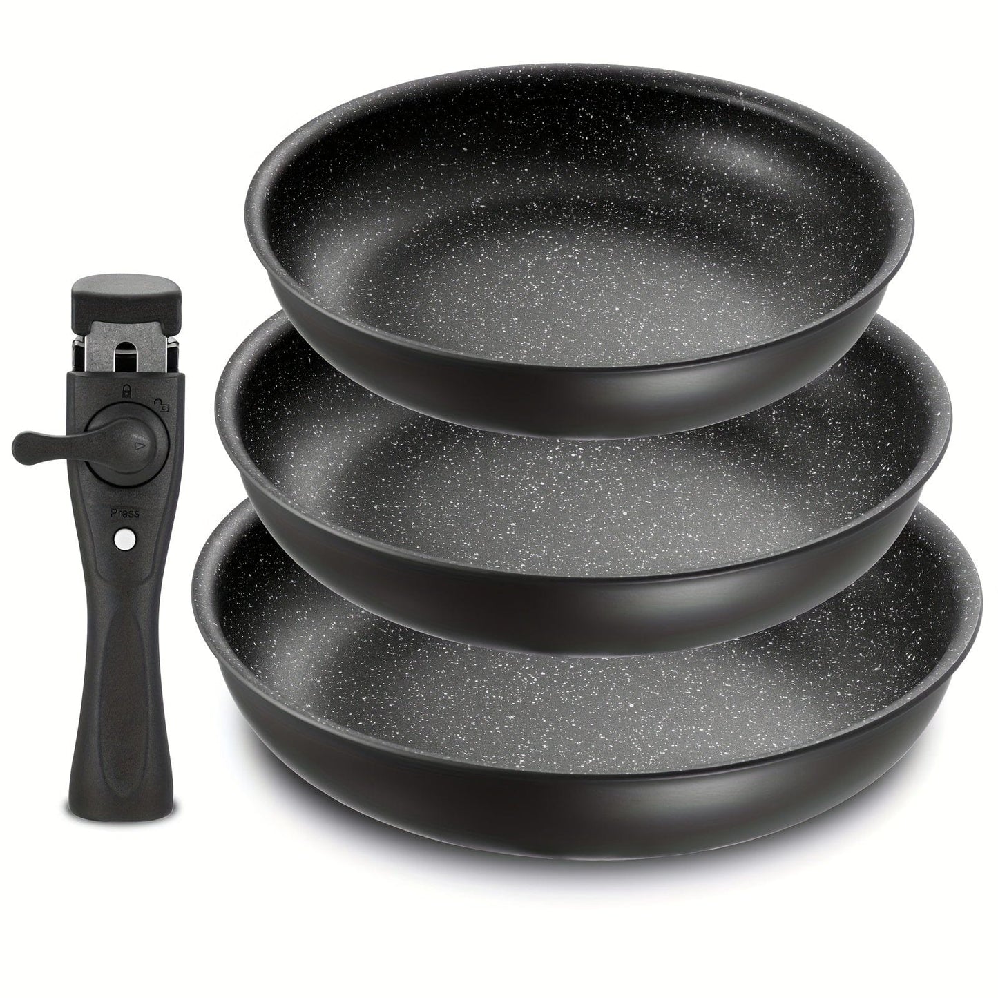 Set de poêles antiadhésives amovibles | 3 tailles | Adapté à tous les feux | Aluminium | Noir Black