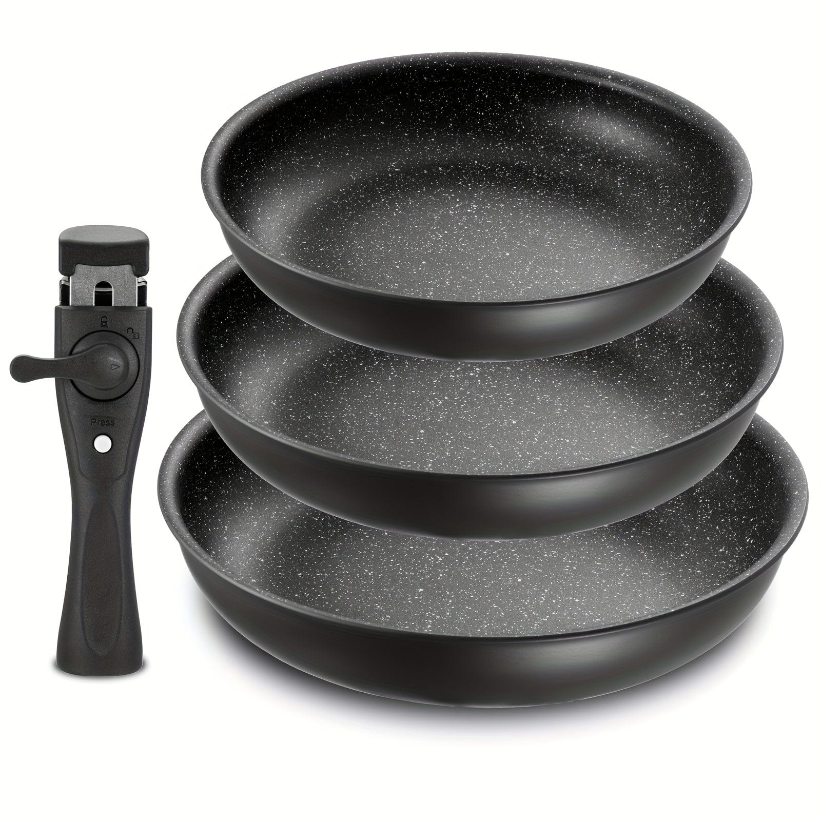 Set de poêles antiadhésives amovibles | 3 tailles | Adapté à tous les feux | Aluminium | Noir Black