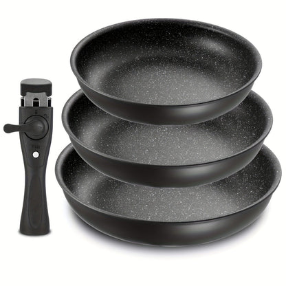 Set de poêles antiadhésives amovibles | 3 tailles | Adapté à tous les feux | Aluminium | Noir Black