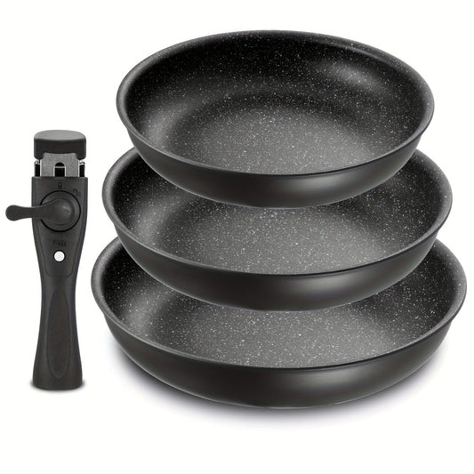 Set de poêles antiadhésives amovibles | 3 tailles | Adapté à tous les feux | Aluminium | Noir Black