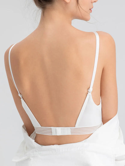 Soutien-gorge dos nu sans armature beige invisible, tissu doux et extensible pour un ajustement parfait sous toutes les tenues