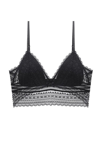 Soutien-gorge dos nu noir sans armature triangle, tissu léger et dentelle fine pour un maintien naturel et sensuel