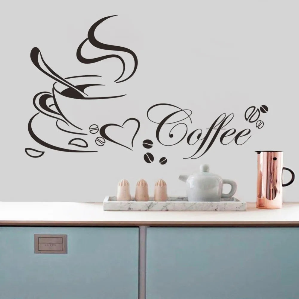 Sticker Cuisine avec une Tasse de Café un Cœur et Inscription Coffee