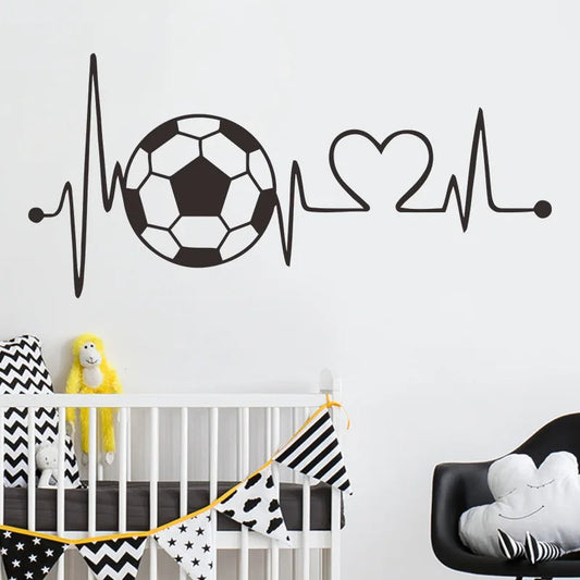 Sticker Mural Chambre Style Battement de Cœur avec un Ballon de Football