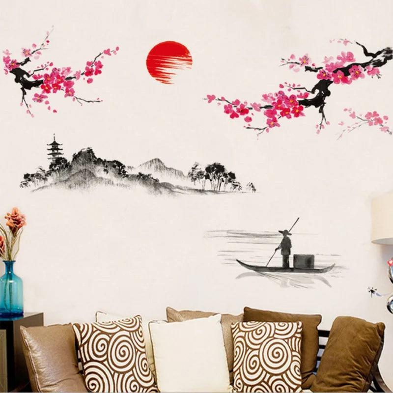 Sticker Mural Salon Lever de Soleil Style Japonais