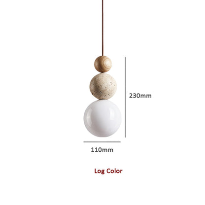 Suspension en Pierre de Lave Naturelle Travertin - Lampe Élégante en Verre et Bois