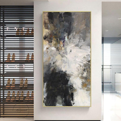 Tableau Abstrait Noir et Blanc Gris