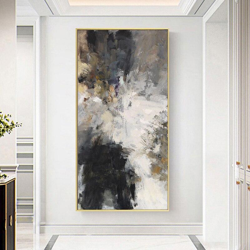 Tableau Abstrait Noir et Blanc Gris