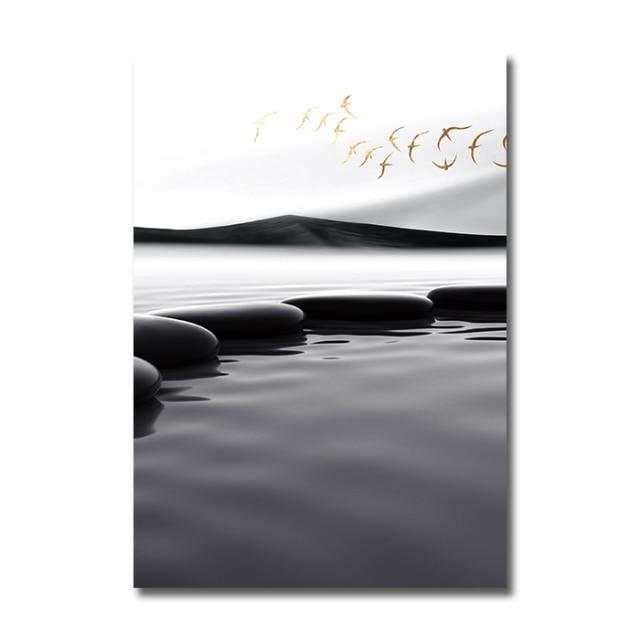 Tableau Scandinave Noir et Blanc Paysage