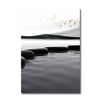 Tableau Scandinave Noir et Blanc Paysage