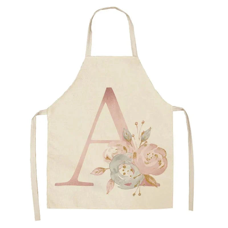Tablier de Cuisine Enfant Motif Lettre Rose en Lin - Accessoires de Cuisson et de Boulangerie A / 47x38cm child size