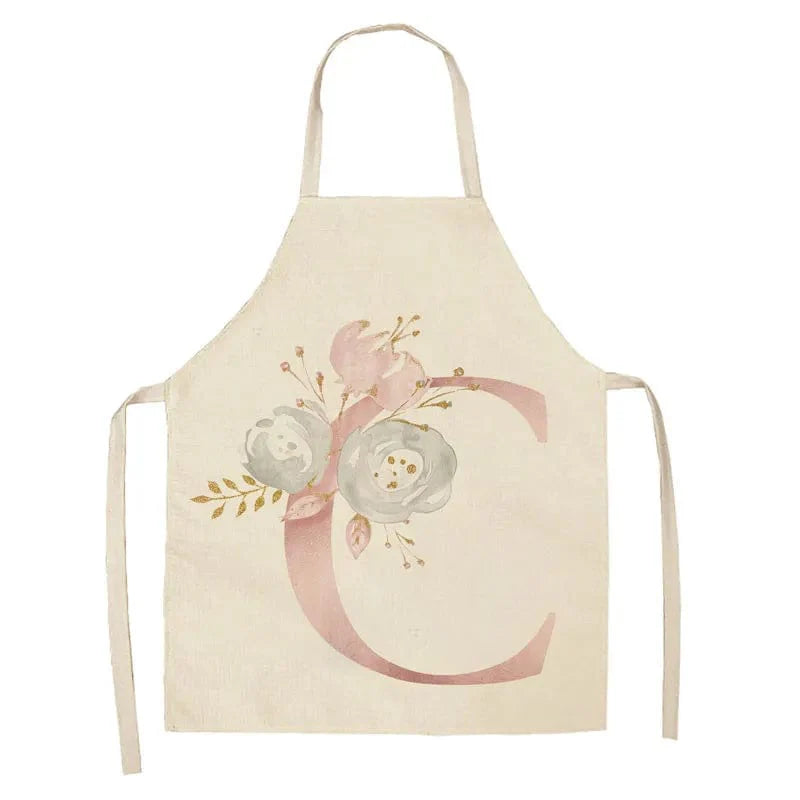 Tablier de Cuisine Enfant Motif Lettre Rose en Lin - Accessoires de Cuisson et de Boulangerie C / 68x55cm adult size