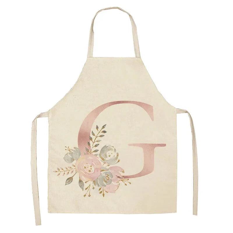 Tablier de Cuisine Enfant Motif Lettre Rose en Lin - Accessoires de Cuisson et de Boulangerie G / 47x38cm child size