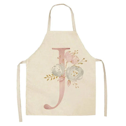 Tablier de Cuisine Enfant Motif Lettre Rose en Lin - Accessoires de Cuisson et de Boulangerie J / 47x38cm child size