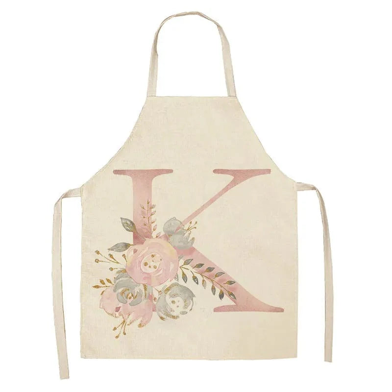 Tablier de Cuisine Enfant Motif Lettre Rose en Lin - Accessoires de Cuisson et de Boulangerie K / 68x55cm adult size