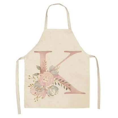 Tablier de Cuisine Enfant Motif Lettre Rose en Lin - Accessoires de Cuisson et de Boulangerie K / 68x55cm adult size