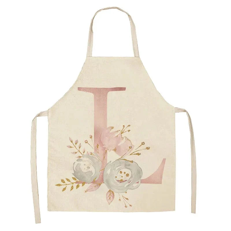 Tablier de Cuisine Enfant Motif Lettre Rose en Lin - Accessoires de Cuisson et de Boulangerie L / 47x38cm child size