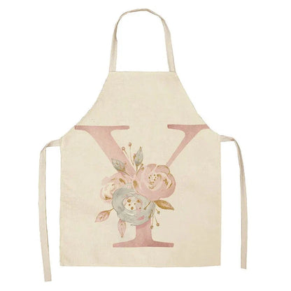 Tablier de Cuisine Enfant Motif Lettre Rose en Lin - Accessoires de Cuisson et de Boulangerie Y / 47x38cm child size