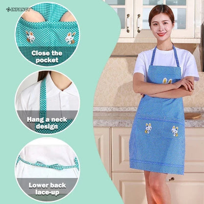 Tablier de Cuisine Lapin Cartoon Mignon pour Hommes et Femmes - 70x60cm - Rose Blanc - Matériau Imperméable en Coton Lin Facile à Nettoyer