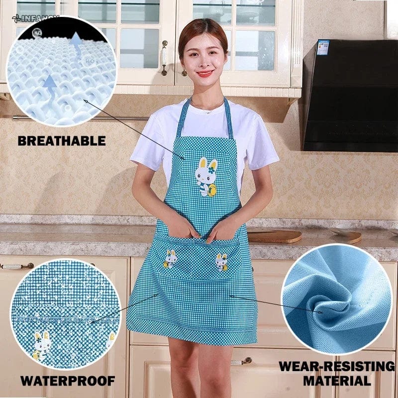 Tablier de Cuisine Lapin Cartoon Mignon pour Hommes et Femmes - 70x60cm - Rose Blanc - Matériau Imperméable en Coton Lin Facile à Nettoyer