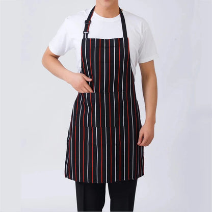 Tablier de Cuisine Rayé Réglable pour Adulte - Idéal pour Restaurant, Camping et Cuisine heihongbaitiao