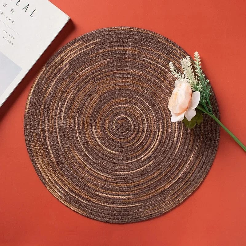 Tapis de Table Rond en Vinyle Tissé Individuel pour Décoration de Table, Lot de 1 Mixed Brown / 18cm / Round