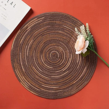Tapis de Table Rond en Vinyle Tissé Individuel pour Décoration de Table, Lot de 1 Mixed Brown / 18cm / Round