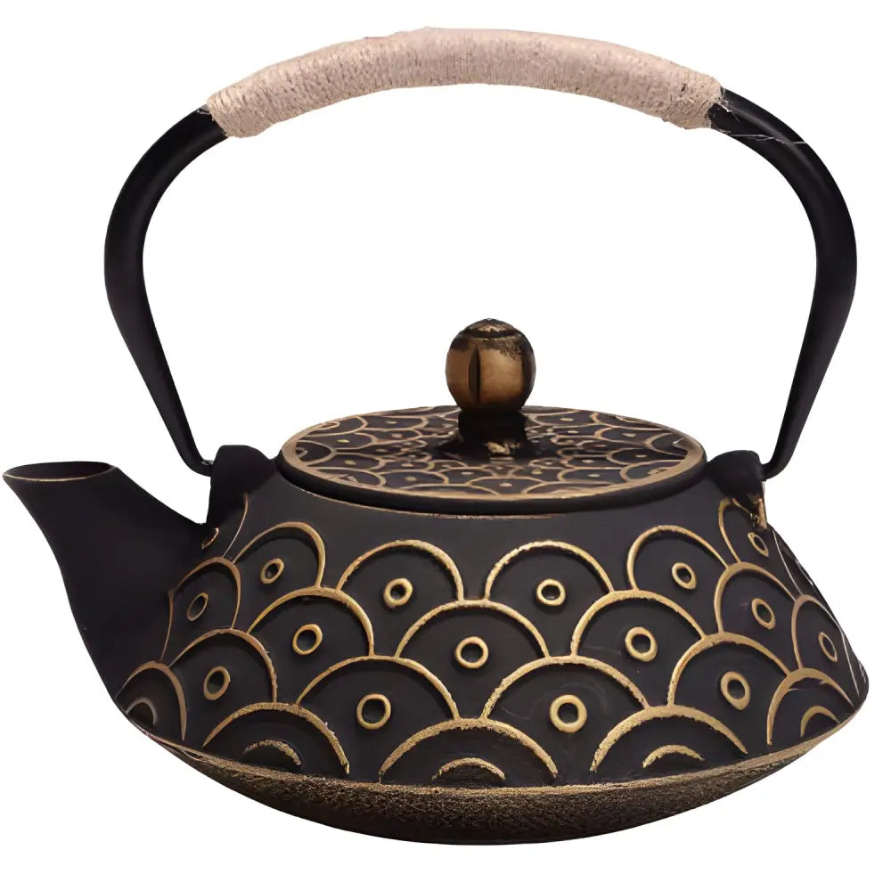 Théière en Fonte Noir Écailles d'Or