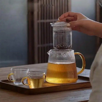 Théière en Verre Strié avec Filtre