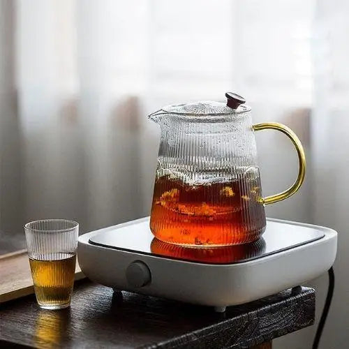 Théière en Verre Strié avec Filtre