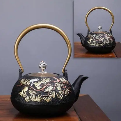 Théière Fonte Pins et Oiseau
