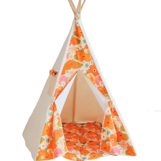 Ensemble Tipi et Tapis Pique-nique avec Fleurs