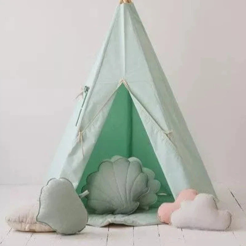 Ensemble tipi « Mint Fog » avec pompons et tapis