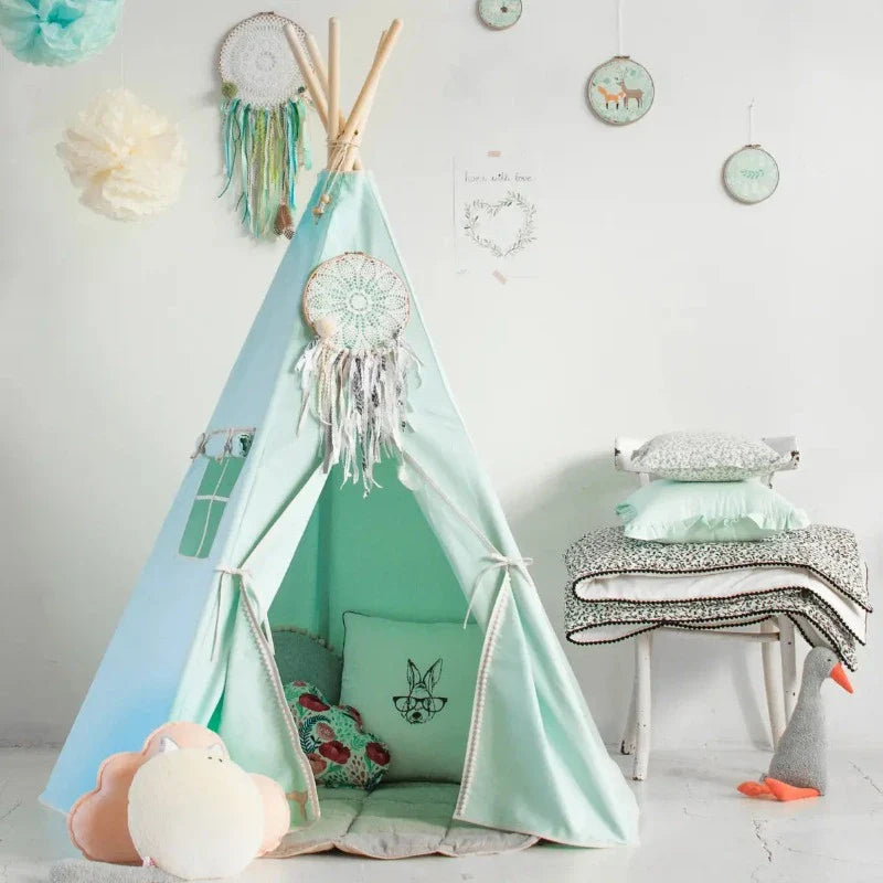Ensemble tipi « Mint Fog » avec pompons et tapis