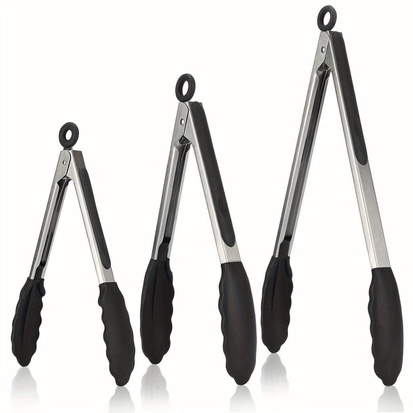 Tong de cuisine en acier inoxydable avec embouts en silicone noirs