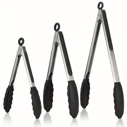 Tong de cuisine en acier inoxydable avec embouts en silicone noirs