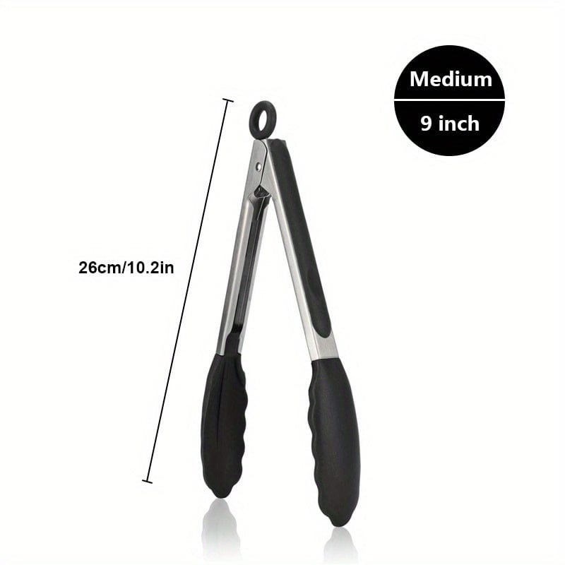 Tong de cuisine en acier inoxydable avec embouts en silicone noirs Medium