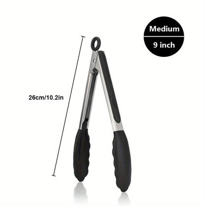 Tong de cuisine en acier inoxydable avec embouts en silicone noirs Medium