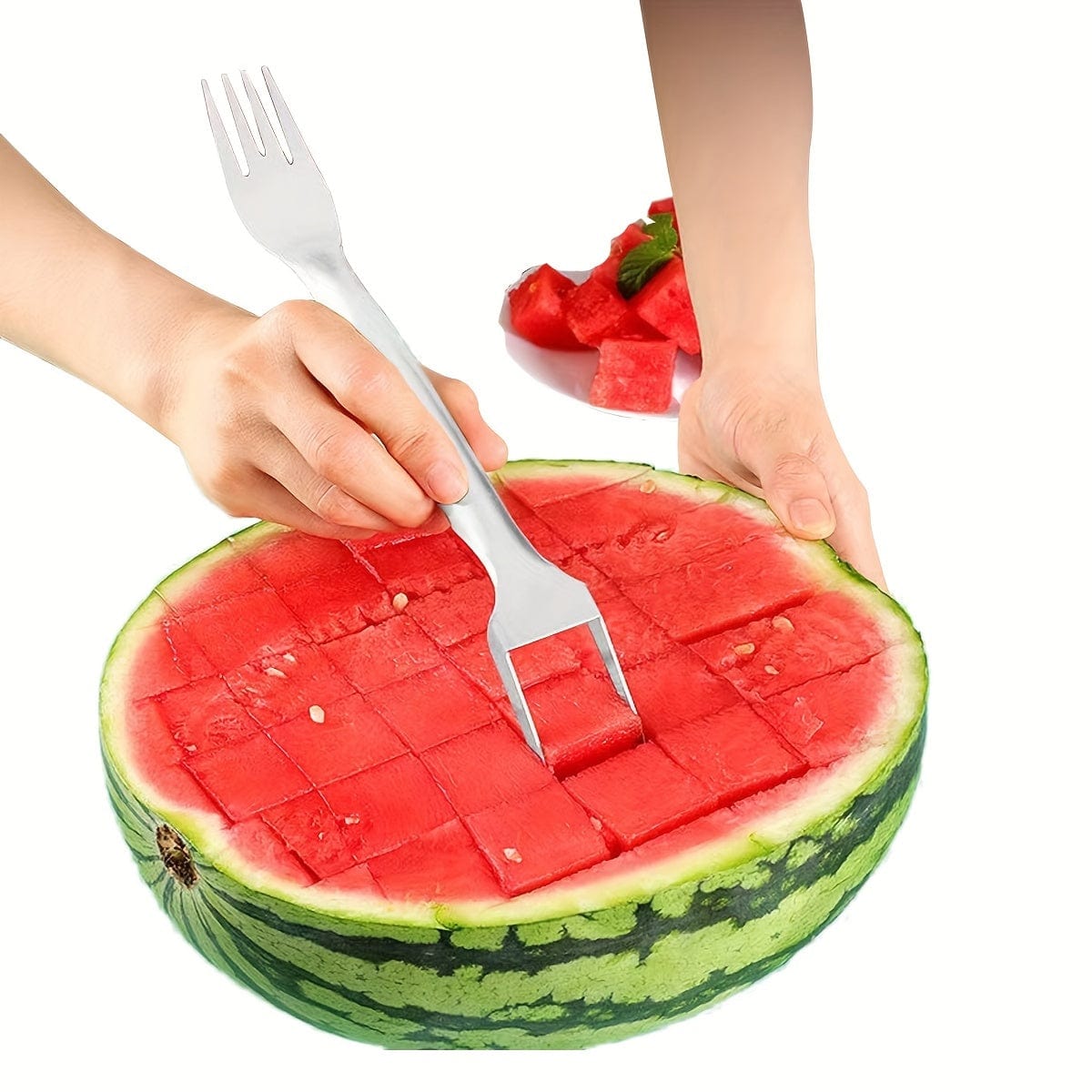 Trancheuse et évideur d'acier inoxydable pour pastèque - Outil de cuisine 2-en-1 pour découper facilement les fruits et légumes