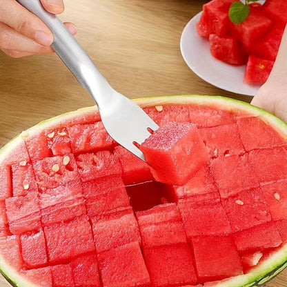 Trancheuse et évideur d'acier inoxydable pour pastèque - Outil de cuisine 2-en-1 pour découper facilement les fruits et légumes
