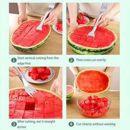 Trancheuse et évideur d'acier inoxydable pour pastèque - Outil de cuisine 2-en-1 pour découper facilement les fruits et légumes