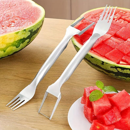 Trancheuse et évideur d'acier inoxydable pour pastèque - Outil de cuisine 2-en-1 pour découper facilement les fruits et légumes
