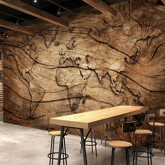 Trompe l'Oeil Mural de Style Abstrait avec Carte du Monde