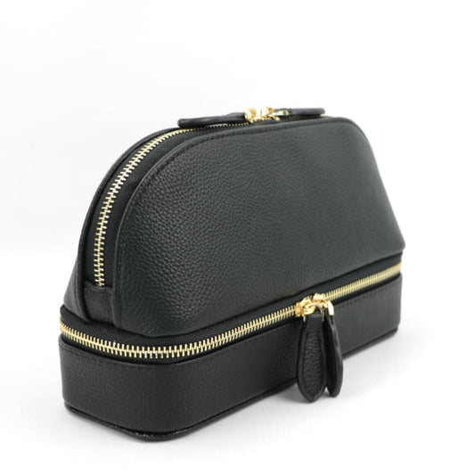 Trousse de maquillage et emplacements bijoux en cuir