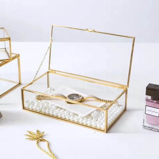 Grande boite a bijoux verre et laiton doré