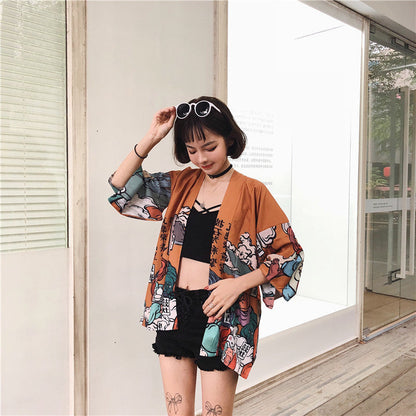 Veste de Kimono Furisode ’Shizuka’ - Orange / Taille unique