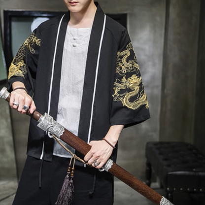Haori japonais homme motif dragon doré