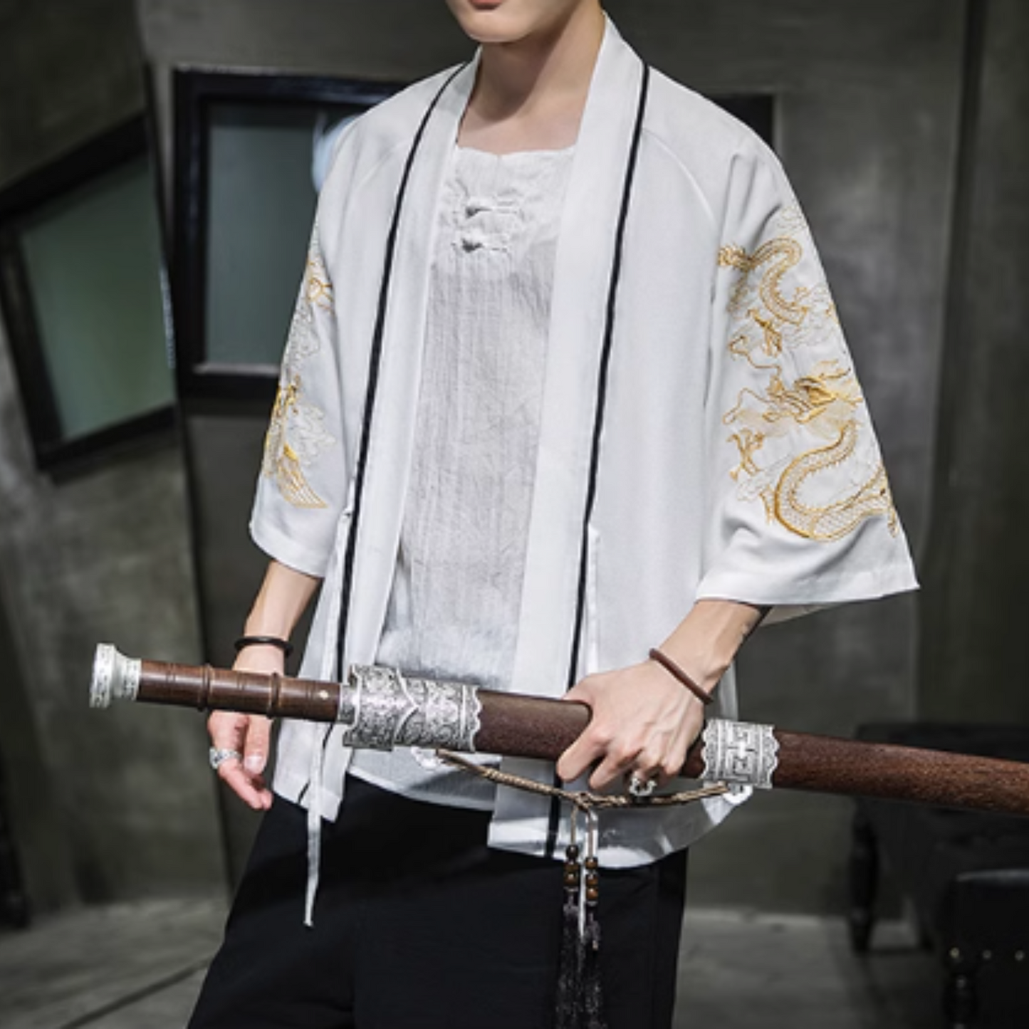 Haori japonais homme motif dragon doré