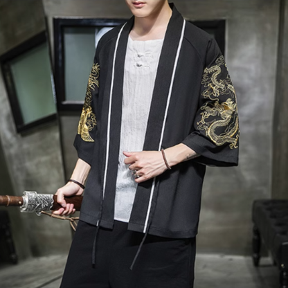 Haori japonais homme motif dragon doré