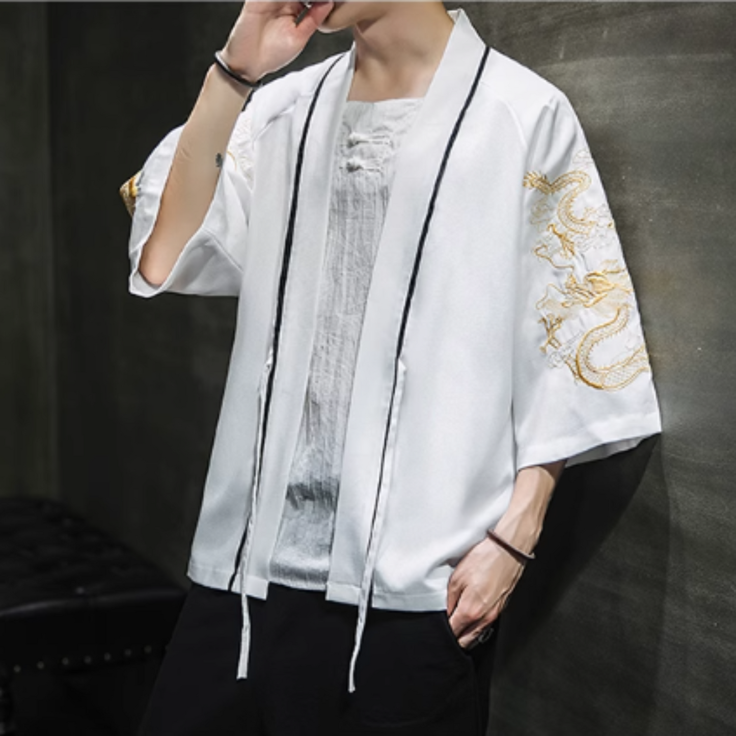 Haori japonais homme motif dragon doré